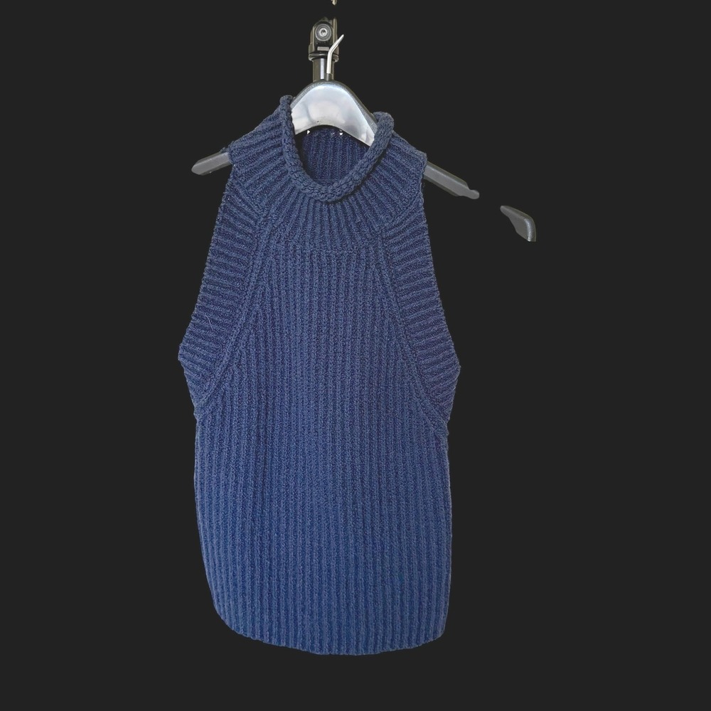 Anthropologie Navy Blue Ribbed Turtleneck Sleeveless Sweater‎ Top XS